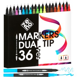 ZENO 36 Dual Tip Markers Set – No-Bleed Coloring for Adults - Art Markers - Fine & Brush Tip - Watercolor Pens for Artists, Coloring, and Journaling