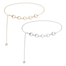 Hobbspring 2pcs Chain Belt for Women 126cm Fashion Body Link Belts 2 Colors Metal Link Moon Star Body Chain Belt for Dresses Jeans Country Concert Outfit Jewelry Accessories Decor