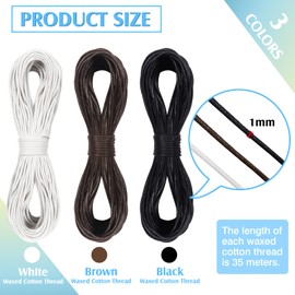 TOAOB 105 Meters Gewachste Baumwollschnur Wachsband Baumwollkordel Durchmesser 1mm für Schmuckherstellung DIY Handwerk Machen