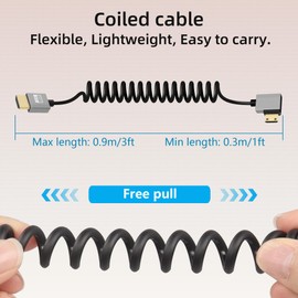 RIIEYOCA 4K Short Mini HDMI to HDMI Coiled Cable, 90 Degree Right Angle HDMI Male to Mini HDMI Male Cable,18Gbps High Speed HDMI 2.0 Support 4K@60Hz,Compatible with Cameras,Monitors (3FT/0.9M)