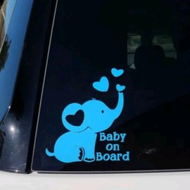 Elephant Baby on board Car Decal - Color: Silver