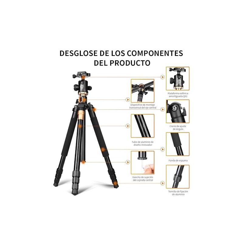 NOVAKA Trípode para Cámara de Aluminio, Eje Central Horizontal 90°