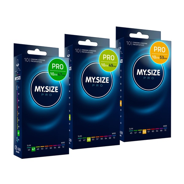 MY.SIZE Pro Condom Set, Size 1, 2, 3 – 47, 49, 53 mm, Pack of 3x10 (10 per Each Size)