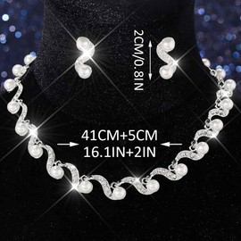 Unicra Silver Pearl Bridal Wedding Jewelry Set Rhinestone Necklace Earrings Sets Formal Prom Costume Jewelry Sets for Women and Brides (Silver)
