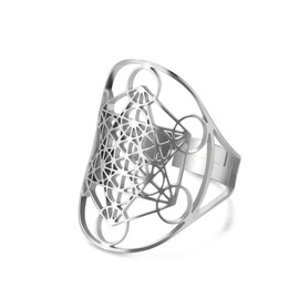 EUEAVAN Archangel Metatron Ring for Men, Adjustable Sixfold Metatron's Cube Symbol Holy Geometric Protection Amulet Statement Ring for Women, Stainless Steel, No Gemstone