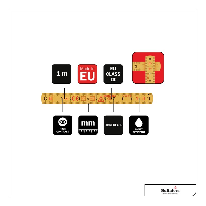 Hultafors 1 m Mini Folding Ruler Made of Fibreglass, Made