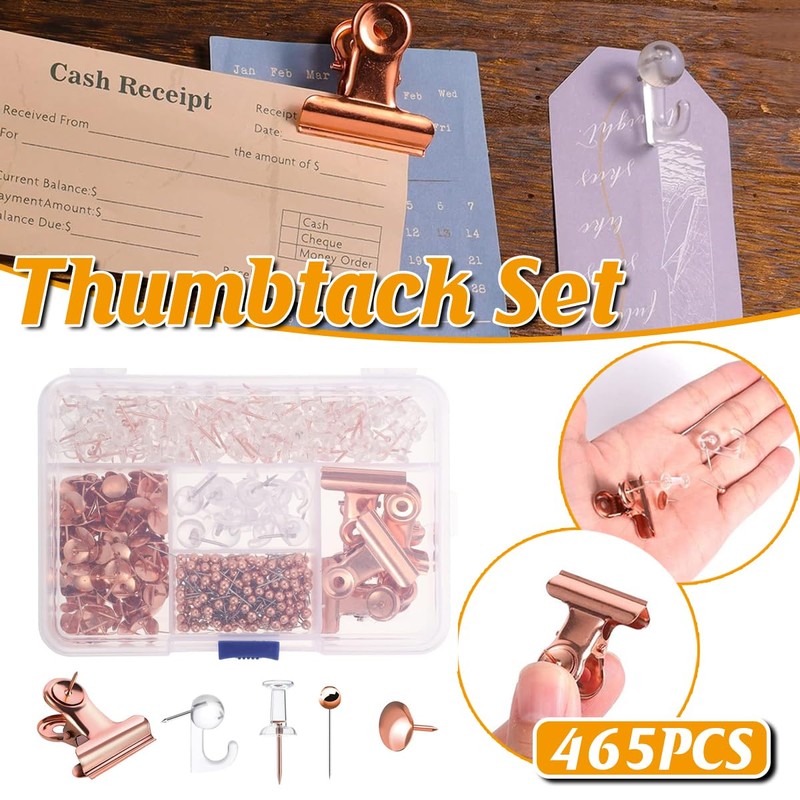 AIMALL 465 PCS Pushpin and Clip Set, Rose Gold Map