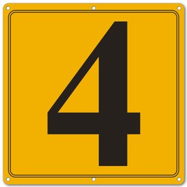 i-CowFun Premium Aluminum Number Signs 4, Metal 12" X 12" Yellow Numbered Signs Outdoor for Parking Lots, Floor, Dock, Court, Aisle, Field, High Visibility, No Fade, Weather-resistant