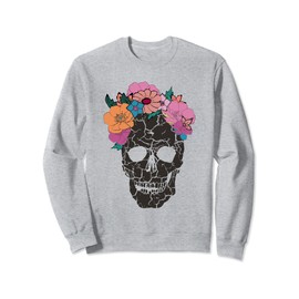 Skull with Flowers Crown Rock Punk Street Style Urban Wear Sweatshirt