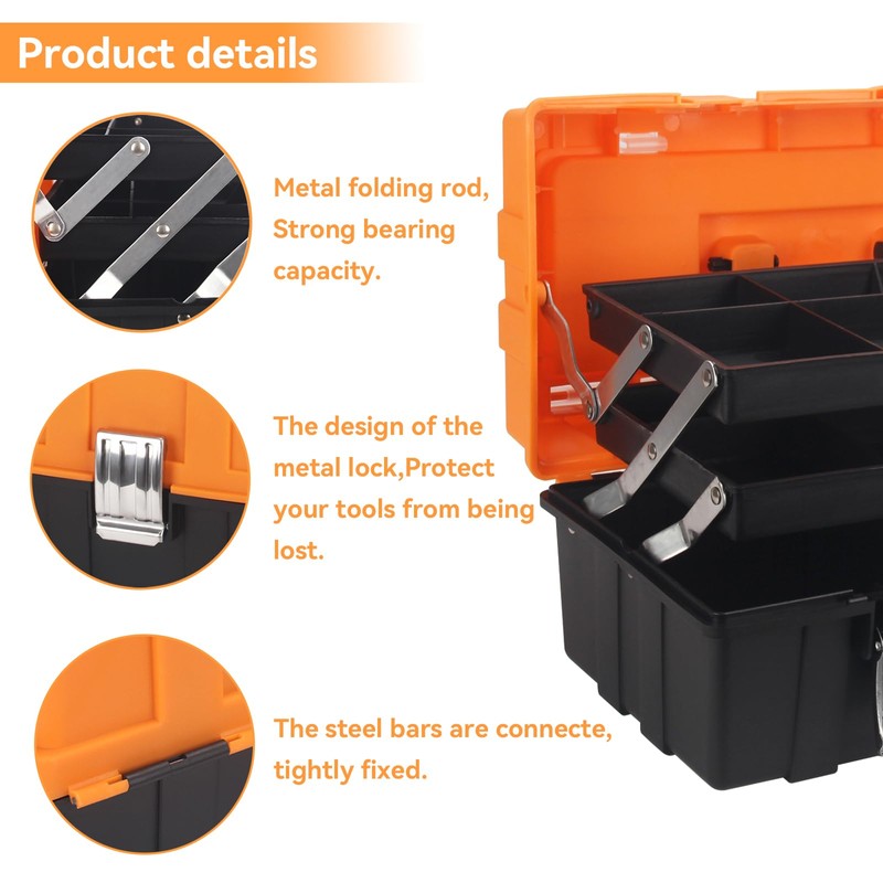 WEWLINE 16.5-Inch Tool Box Organizer 3-Layer Multiplication Plastic Storage Toolbox