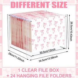 Dispowreath 24 Hanging File Folder with Acrylic Organizer for Letter/a4 Size Desktop Clear File Storage Box with Handles for Home Work Office Use(Pink,Bow)