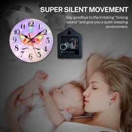 ArtSocket Pink Unicorn Rainbow Wooden Wall Clock Silent Non-Ticking, Purple Watercolor Gold Floral Round Rustic Wall Clocks Decor for Home Kitchen Living Room Office, Battery Operated(12 Inch)