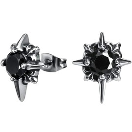 Vintage Punk Mens Earrings Surgical Steel Cubic Zircon Stud Earrings for Men Women Hypoallergenic Stud Earrings
