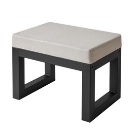 IBUYKE 16 Inch Small Foot Stool Ottoman, Rectangle Linen Foot Rest with Padded Seat and Metal Legs, Modern Ottoman Foot Rest for Living Room Bedroom Entryway Couch, Grey WBD001G