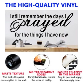 SEATUNE Large Bible Verse Wall Stickers, Prayer Wall Decals, Inspirational Quotes Faith Bedroom Living Room Vinyl Art Home Decor I Still Remember The Days I Prayed for The Things I Have Now 32"X12.5"