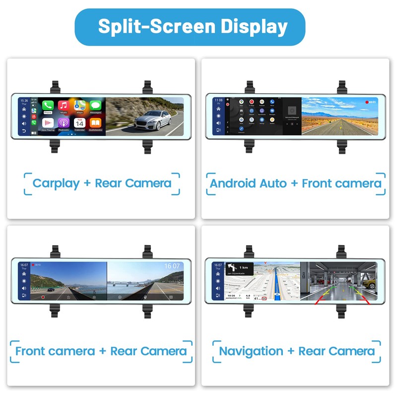 11.26 Inch Dashcam Front and Rear View Mirror Camera, Wireless