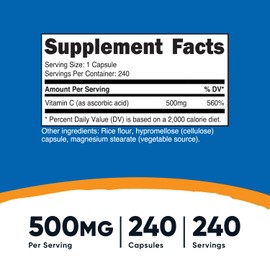 Nutricost Vitamin C 500mg, 240 Capsules, Vegetarian, Gluten Free & Non-GMO