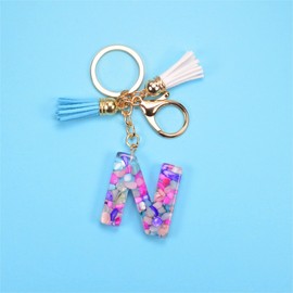 Fario Alphabet Initial Letter A-Z Keychains for Women Tassel Pendant Key Ring for Purse Handbags Women Girl (N)