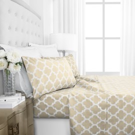 Italian Luxury King Size Sheets & Pillowcase Set w/Deep Pockets - Microfiber Bedding Sets - Machine Washable - Cream