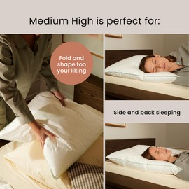 FOSSFLAKES Nordic Sleep, Bed Pillow Hypoallergenic Supportive with Down Alternate, Breathable and Machine Washable, Ideal for Side and Back Sleepers (White Medium High, Standard)