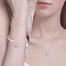 NUNUYAYA - Abalorio de plata de ley 925 con cadena de seguridad de flores de mamá y corazón con colgante cúbico 5A que se adapta a pulseras para mujer, día de la madre, Navidad, regalo de cumpleaños