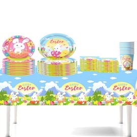 51PCS Easter Tableware Set Theme Decoration,Easter Party Tableware Set, Easter Party Supplies for Birthday Party,Easter Party Supplies for Kids - 10 Guests