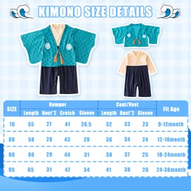 YOOCHUENG Baby Bodysuits Kimono Romper Long Sleeve Japanese Baby Kimono Toddler Onesies Cotton for Baby Boys and Girls with 2 Pairs of Socks, Baby Boy-Blue See-2 Tracks