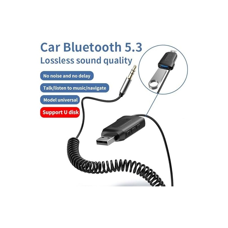 Wireless Car Bluetooth 5.3 Audio Receiver 3.5mm Jack U-Disk Aux