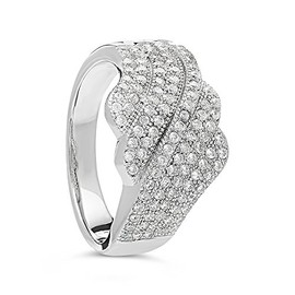 925 Sterling Silver UK Hallmarked Lab Diamonds White Gold Plated Cluster Diamonique Ladies Ring Band [Size J]