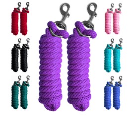 Majestic Ally Pack of 2 Solid Poly Lead Rope for Horses & Livestock – 10 Foot Long and 5/8 inch Thick - Replaceable Heavy-Duty Bolt Snap – Handmade – Soft, Broken in Feel (Purple)