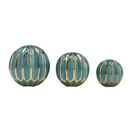Sagebrook Home Gold Accented Abstract Modern Coastal Decorative Orbs Set of 3 Artistic Room - Color: Blue