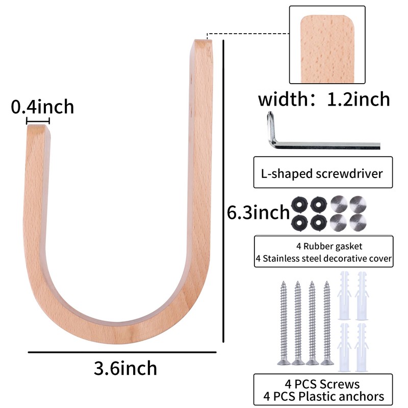 OCIOLI 2 Pieces Curtain Tiebacks Wood Curtain Holdbacks U Shaped