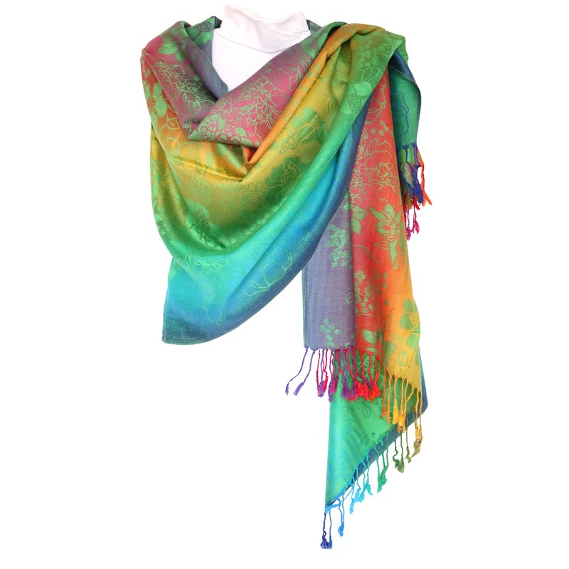 KMystic Colorful Silk Pashmina Scarf Shawl Wrap (Green)