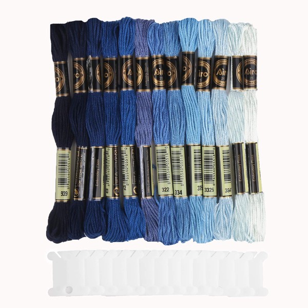 SULOLI Blue Embroidery Threads,Embroidery Threads Blue Cross Stitch Thread Blue (14 Skeins Per Pack)