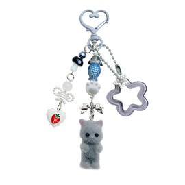 SHANFAA Cute Grey Key Chain, Fluffy Cat Keychain, Aesthetic Y2K Keychain, Chic Keychain Accessories, gray
