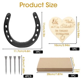 Black Cast Iron Horseshoe Wall Decor Metal Horse Shoe Wedding Gift Art Hanging Ornaments Western Rustic Feng Shui Good Luck Charm Indoor Outdoor Garden Shed Farmhouse Home Accessories, 11.7 x 11 cm