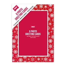 Shot2go Pack of 6 Christmas Photo Cards Red White Snowflake - each holds one 4x6 photo