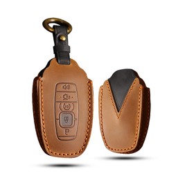 SANRILY Funda de cuero hecha a mano para llavero Lincoln 2017 2018 2019 2020 2021 MKC MKX MKZ Continental Navigator 2019 2020 Nautilus Smart Key Llavero Holder Marrón