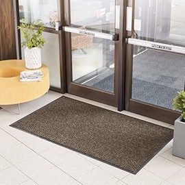 Consolidated Plastics Premiere Brush Dry Entrance Floor Mat with Non-Slip Rubber Backing, Absorbs Water, 24 Oz Heavy Duty Carpet Rug Commercial Grade (2' x 3', Brown)