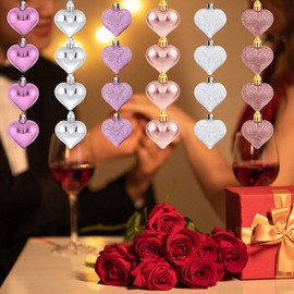 Emopeak Romantic Heart Ornaments for Valentine Tree, 24 Pieces Valentine's Day Heart Baubles - 2 Styles (Glossy, Glitter) and 3 Color - Hanging Decorations for Home Hotel Wedding Party