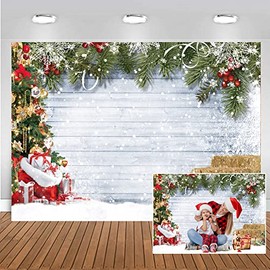 CHAIYA 7x5ft Christmas Backdrop Christmas Rustic Wood Photography Backdrop Xmas Tree Snow Wall Background Xmas Party Supplies Family Kids Party Banner Decorations Backdrops CY191