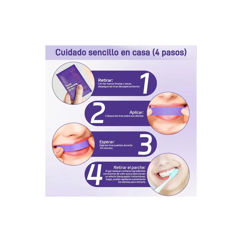 Tiras Blanqueadoras De Dentales Morados 14 Tratamientos