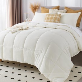 KASENTEX Queen Size Comforter Set 3 Piece,Seersucker Breathable Fabric,Lightweight Fluffy Down Alternative,Box Stitch Quilting, All Season Machine Washable with 2 Pillow Shams, White