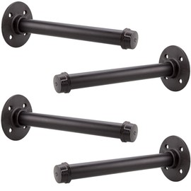 4PCS Industrial Pipe Shelf Brackets 8 inch Black Iron Rustic Pipe Brackets for Shelves, Vintage Furniture Decor, Wall Mounted DIY Shelving Brackets, Garment Rack Hardware