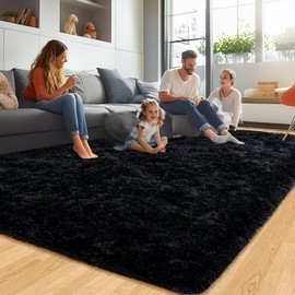 Black Fluffy Rugs for Bedroom Living Room, 4x5.9 Feet Soft Shag Bedside Rug, Cozy Fuzzy Indoor Floor Carpet for Nursery Kids Room Dorm Home Decor Aesthetic, Upgrade Non-Slip