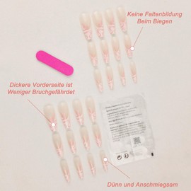 Auriselle Press on Nails Long 24 Pieces French False Long Square Nails Artificial Striped Pattern Nails Pink and Purple on Soft Gel Nails, Perfect for Manicure at Home