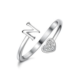 MILACOLATO 925 Sterling Silver Heart Initial Rings for Women Girls 18K Gold Plated Initial Heart Stackable Rings Adjustable Initial Rings for Teenagers Heart Alphabet Letter Rings Women, Sterling