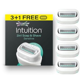 Wilkinson Sword Intuition 2-in-1 Soap & Shave Sensitive Skin Women's Razor, 3 Replacement Blades Plus 1 Free for Women's Razors