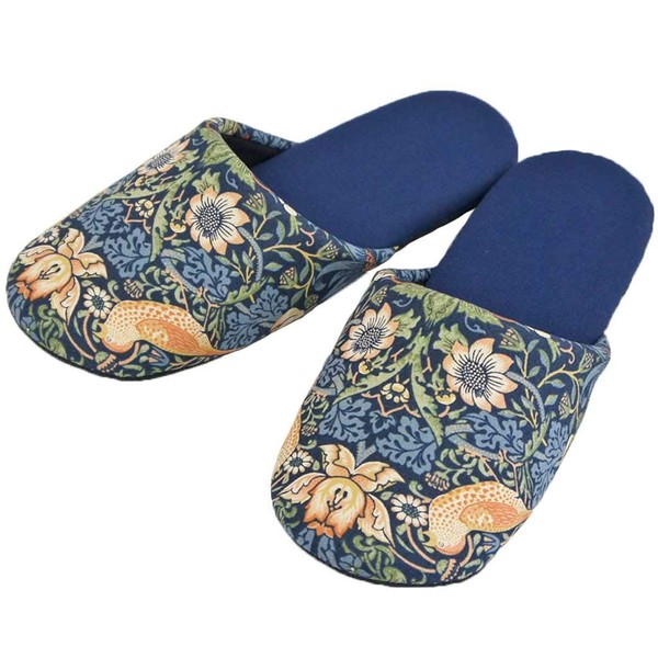 Strawberry Thief William Morris Stylish Strawberry Thief Slippers, Soft, F Size, Up to Approx. 9.6 inches (24.5 cm), Made in Japan, Washable, Quiet, blue