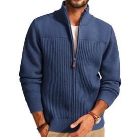 PJ PAUL JONES Mens Full Zip Cardigan Sweater Regular Fit Ribbed Knit Sweater Long Sleeve Sweater Cardigans Dark Blue XL